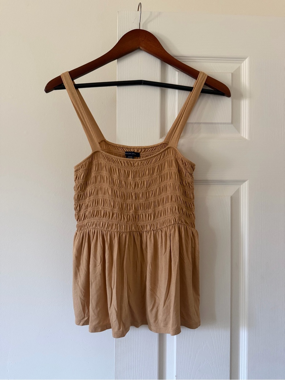 American Eagle Outfitters Tan Smocked Tank Top